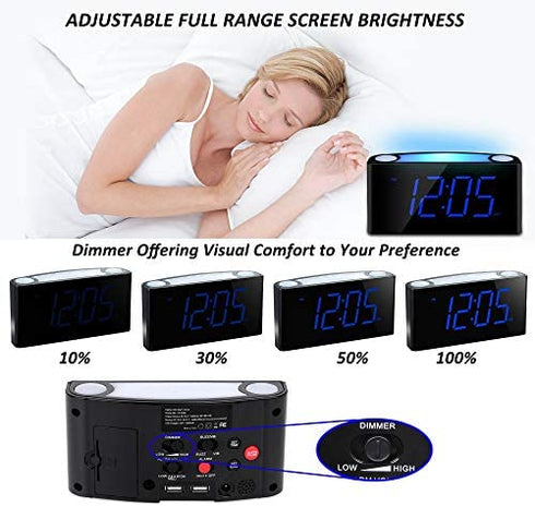 Extra Loud Vibrating Alarm Clock with Bed Shaker for Heavy Sleepers,Digital Bedroom Clock for Deaf Hearing Impaired Senior, 7 Night Light, Large LED Display,Dimmer, 2 USB Charger,12/24H,Battery Backup