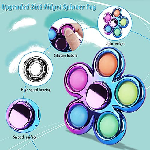 Jawhock 3 Pack Pop Fidget Spinner, Metal-Looking Push Bubble Fidget Spinner, Party Favor Sensory Simple Fidget Pack Hand Spinner for ADHD Anxiety Stress Relief for Kids