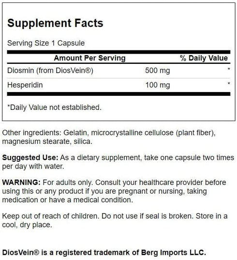 Swanson Diosmin Hesperidin - Promotes Cardiovascular Health & Vein Health Support - Helps Maintain Healthy Blood Circulation & Aids Vascular Wall Integrity & Tone - (60 Capsules)