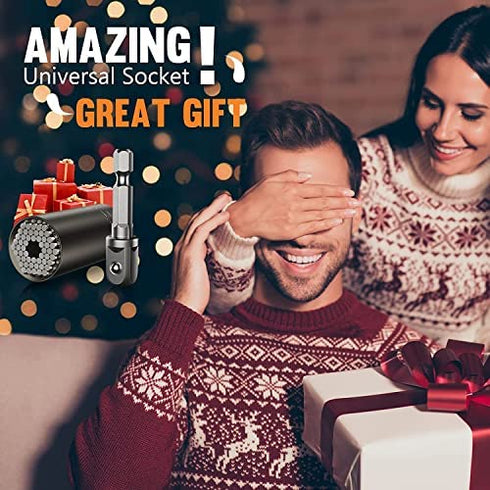 Universal Socket Tool Gift for Men, Super Grip Socket Set Fits Standard 1/4''-3/4'' with Multi-Function Power Drill Adapter, Christmas Stocking Stuffers for Men Him Dad Husband Boyfriend Her (Black*1)