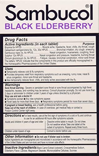 SAMBUCOL BLACK ELDERBERRY COLD & FLU, 30 TAB, 30 Count (Pack of 2)
