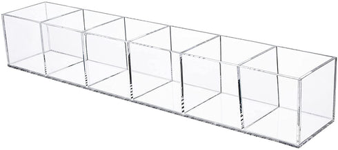 Clear Drawer Organizer, Dedoot 6 Compartments Acrylic Organizer Durable Plastic Square Cube Storage Bin for Makeup, Jewelry, Pen, Small Items, 15x2.5x2.6inches