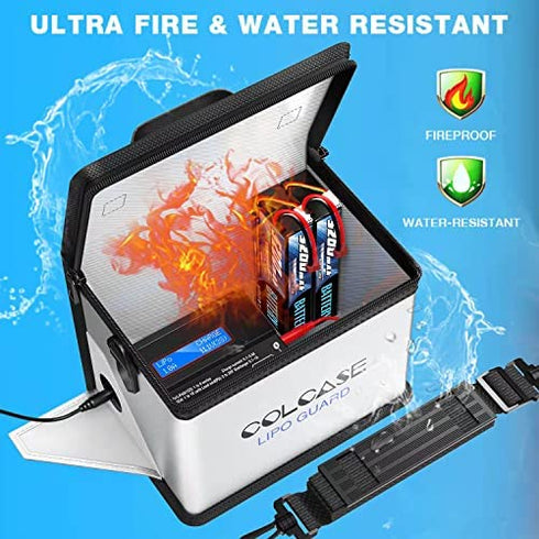COLCASE Upgraded Fireproof Explosionproof Lipo Safe Bag for Lipo Battery Storage and Charging , Large Space Highly Sturdy Double Zipper Lipo Battery Guard (8.46x5.70x6.5 in)