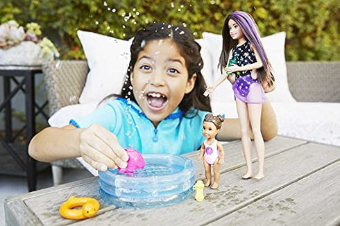 Barbie Skipper Babysitters Inc. Dolls & Playset with Babysitting Skipper Doll, Toddler Small Doll with Color-Change Swimsuit, Kiddie Pool, Whale Squirt Toy & Accessories for Kids 3 to 7 Years Old
