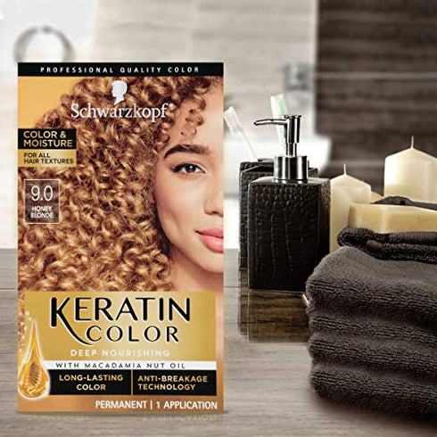 Schwarzkopf Keratin Color, Color & Moisture Permanent Hair Color Cream, 9.00 Honey Blonde