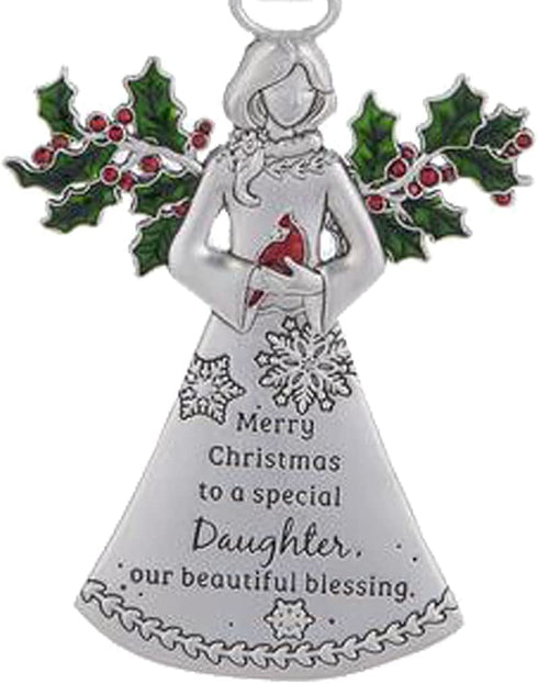Daughter Angel with Holly Ornaments Merry Christmas to a Special Daughter Our Beautiful Blessing for Holiday Christmas Tree Décor Gifts from Mother, Father Presented in a Red Christmas Bag n Gift Box