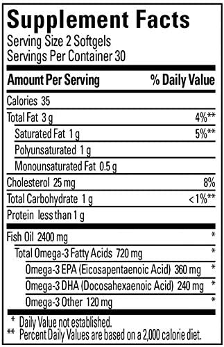 Burp-Less Fish Oil 1200 mg, 60 Softgels, Fish Oil Omega 3 Supplement For Heart Health