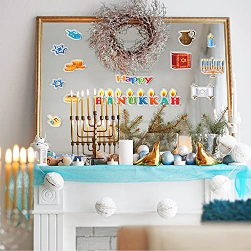 20 PCS Hanukkah Thick Gel Clings Chanukah Window Gel Clings Decals Stickers for Kids Toddlers and Adults Home Airplane Classroom Nursery Winter Holiday Party Supplies Decorations Removable and Reusable