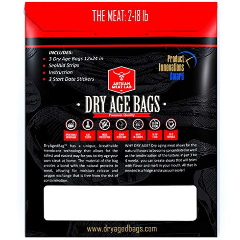 Artisan Meat Lab - Dry Age Bags for Meat, Ribeye, Beef Steak, Sirloin, Brisket, BBQ - Dry Aging Meat at Home Made Easy - 3 Dry Aged Bags 2-18lb 12x24in
