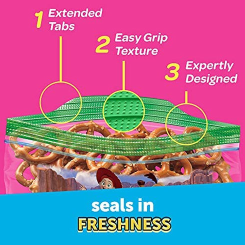 Ziploc Snack Bags for On the Go Freshness, Grip 'n Seal Technology for Easier Grip, Open, and Close, 66 Count, Mickey and Friends Designs