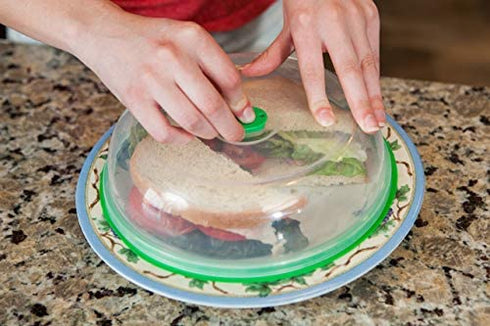 Press n Fresh Universal Vacuum Air-tight Food Sealer Container Plate Platter Lid Cover Topper Dome, Stackable, Dishwasher and BPA Free (9 & 7 inches, Green)