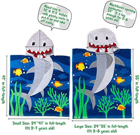 ZINGLIFE Hooded Towels for Kids Baby Boys Girls Toddlers Child Poncho Bath Towel for Beach Pool 100% Cotton Ultra Breathable Soft Enough Thick for Winter Size 24" x 47"(Brave Shark)