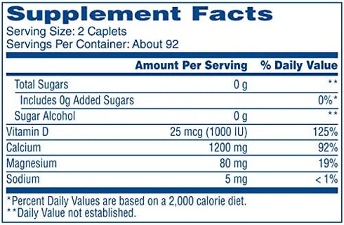 Citracal Slow Release 1200, 1200 mg Calcium Citrate and Calcium Carbonate Blend with 1000 IU Vitamin D3, Bone Health Supplement for Adults, Once Daily Caplets, 185 Count