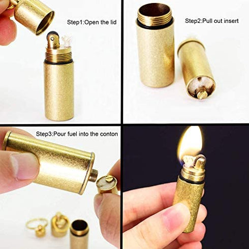 Dreambay Brass Keychain Mini Lighter and Container EDC Peanut Waterproof Lighter for Fire Starter Survival Camping Emergency Use