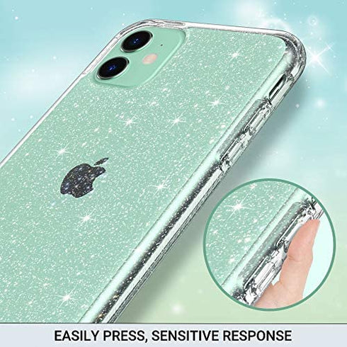 ULAK Compatible with iPhone 11 Case, Clear Glitter Hybrid Protective Phone Case Slim Transparent Anti-Scratch Shock Absorption TPU Bumper Cover for iPhone 11 6.1 inch (2019), Glitter