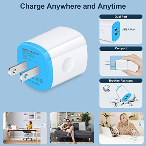 USB Charger Wall Plug, iPhone Charger Box,AndHot 5Pack Home Travel 2.1Amp Dual Port Fast Wall Charger Quick Charging Block Cube Brick for iPhone 14 13 12 11 Pro Max SE XR X 8 7 6,iPad,Samsung,Android