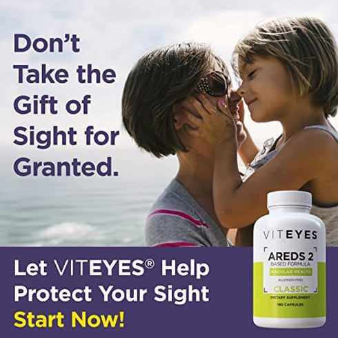Viteyes AREDS 2 Eye Vitamins, Now with Natural Vitamin E, Smaller Capsules, Lower Zinc, Allergen Free, Lutein, Zeaxanthin, Manufactured in The USA, Eye Doctor Trusted, Classic Macular Support, 60 Ct