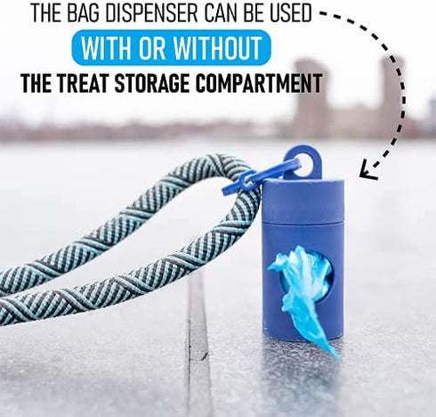 TreatPod Leash Treat Holder and Poop Bag Dispenser (Blue) - 2 in 1 Dog Waste Bag Dispenser and Treat Container, Includes 15 Eco Friendly Extra Strength Bags