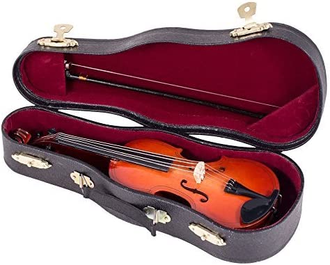 Broadway Gifts 7.1" Brown Wood Violin Miniature Decoration with Stand and Case