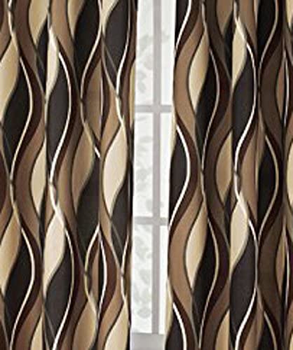 No. 918 Intersect Wave Print Casual Textured Curtain Panel, Charcoal, 48" x 84"