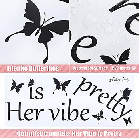 Her Vibe is Pretty Wall Decal Decor Vivid Butterflies Art Wall Sticker Inspirational Quotes Positive Wall Decal Sticker for Women, Teen Girls Office Dorm 31.5 x 9.4 Inch (Black,Simple Style)