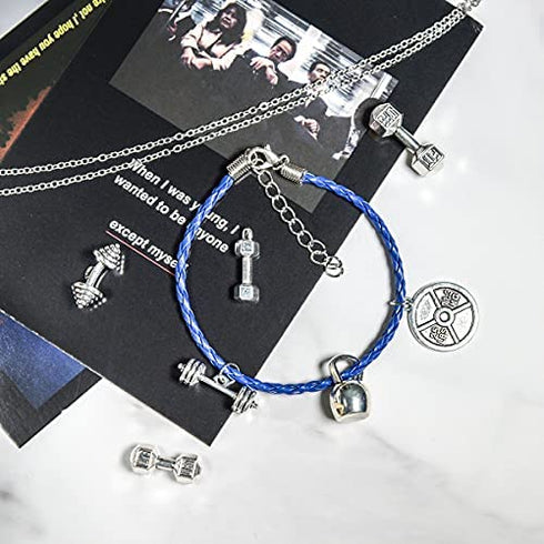 JIALEEY Sports Charms Collection Mixed Kettle Bell Dumbbell Barbell Weight Charms Sport Charm for DIY Fitness Necklace Jewelry Making 20pcs(100g)