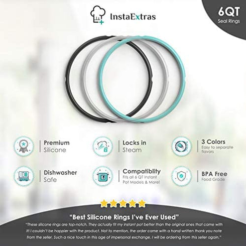 Sealing Ring for 6 Qt InstaPot - Replacement Silicone Gasket Seal Rings for 6 Quart IP Programmable Pressure Cooker - Insta-Pot Rubber Replacements and Insta Pot Accessories Fit 5QT & 6QT Models