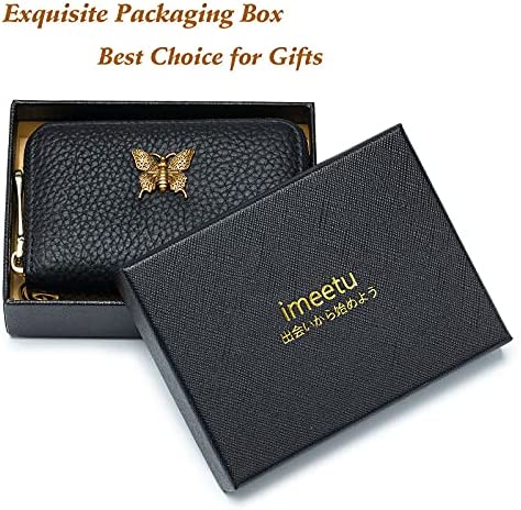 imeetu RFID Credit Card Holder for Women Small Leather Zipper Card Case Wallet with Removable Keychain (Blue)