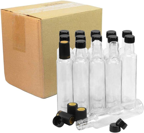 15 Pack Hot Sauce Bottles, YULEER 8.5 oz Woozy Bottles with Leak Proof Screw Black Cap, Shrink Capsule, Snap On Orifice Reducer Dripper Insert, Round Glass Bottles for DIY Hot Sauce, BBQ Sauce, Christmas Gift for Women