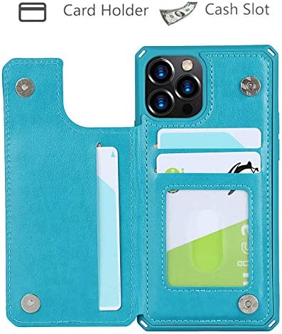 Jaorty iPhone 12 Pro Max Wallet Case with RFID Blocking Card Holder,Premium PU Leather Double Magnetic Buttons Stand Flip Wrist Lanyard Strap Back Cover for iPhone 12 Pro Max 6.5 Inch,Blue