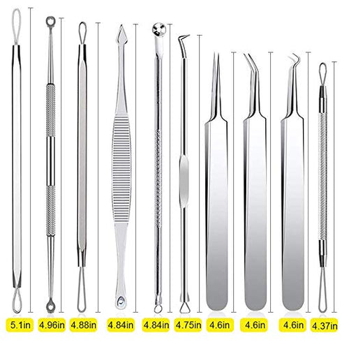 Blackhead Remover Tool, Aooeou Professional Pimple Popper Tool Kit - Treatment for Blemish, Whitehead Popping, Zit Removing for Risk Free Nose Face, Anti-Slip Coating Handle (b-Silver)