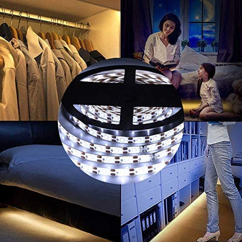 Motion Sensor Wardrobe Light, LED Strip Closet Lights, PIR Auto on/Off, Battery Powered,6000K White for Bedside, Bathroom, Closet, Cabinet, Kitchen, Stairway