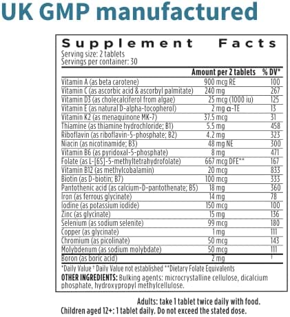 Pure & Essential Advanced Vegan Multivitamin & Minerals for Women with Iron, Methylated Folate, Clean Label, Non-GMO, Sustained Release, 60 Tablets