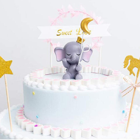 SUPVOX Elephant Figurine Cake Topper Resin Cartoon Animal Moon Collectible Figure Statue Craft Ornament for Kids Birthday Gift Home Decor