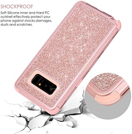 WORLDMOM for Galaxy Note 8 case, Rose Gold Glitter Luxury Sparkly Hybrid 3 Layers Heavy Duty Shockproof Protective with Bling Shiny Pretty Cute Fashion Design case for Samsung Galaxy Note 8