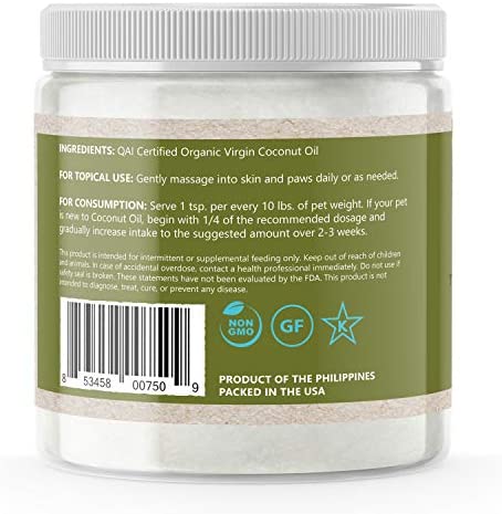Raw Paws Organic Coconut Oil for Dogs & Cats, 8-oz - Treatment for Itchy Skin, Dry Nose, Paws, Elbows, Hot Spot Lotion for Dogs, Natural Hairball Remedy for Dogs & Cats