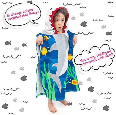ZINGLIFE Hooded Towels for Kids Baby Boys Girls Toddlers Child Poncho Bath Towel for Beach Pool 100% Cotton Ultra Breathable Soft Enough Thick for Winter Size 24" x 47"(Brave Shark)