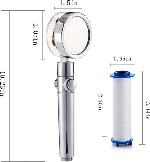 Propeller Turbo Fan 360 Spinning High Pressure Hydro Shower Head - Easy Install Vortex Propeller Driven Spa Shower Heads With Filter (Bule)