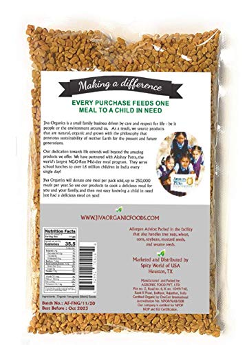 Jiva Organic Fenugreek Seeds 7 Ounce - Non-GMO, Fenugreek Seeds For Hair Growth, Cooking & Sprouting, Methi Seeds For Methi Dana Water, Fenogreco En Semillas, Whole Fenugreek Spice, Helba Seeds