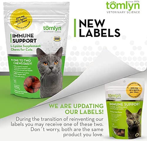 Tomlyn Immune Support Daily L-Lysine Supplement, Fish-Flavored Lysine Chews for Cats and Kittens, 30ct