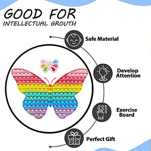 Jumbo Push Popp Fidget Toy 15.7 Inch Big Size Butterfly Pop for Kids Fidget Packs Giant pop it Biggest Jumbo Huge Pop Rainbow Large Super Big Pops Anti-Anxiety Toy Girls Adult (2PCS)