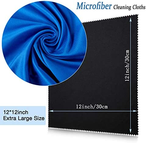 12 Pieces Extra Large Microfiber Cleaning Cloths 12 x 12 inch Oversized Lens Cleaning Cloths for Cleaning All Electronic Device Screens Eyeglasses Delicate Surfaces (Black, White, Gray, Royal Blue)