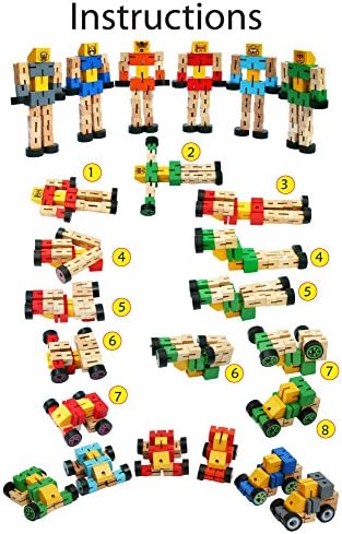 TOWO Wooden Transforming Vehicle Robot - Transfigures Toys for Travel Toys - Construction Toys Building Set - Wooden Transforming Toys 3 Year Old Boys Girls Holiday -Stocking Fillers Stuffers -Red