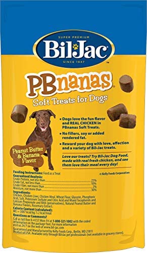 Bil-Jac Dog Treats - PBnanas Soft Puppy Training Treat Rewards, 4oz Resealable Double Zipper Pouch (2-Pack)