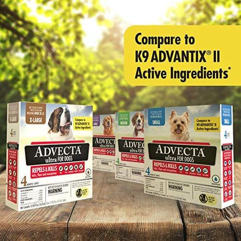 Advecta Ultra Flea and Tick Prevention for Dogs, Dog Flea and Tick Treatment, Waterproof Topical, Fast Acting, Small Dogs (4-10 lbs), 4 Doses
