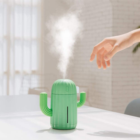 YINGJEE Mini Humidifier Single Room Humidifiers with Night Light Portable Cactus Air humidifier for for Yoga, Office, spa, Bedroom?Baby Room?Silica Gel Diffuser for tap Water only(Green)