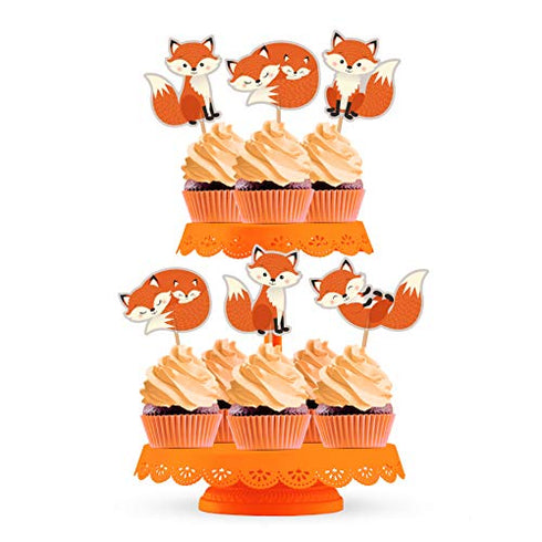 Fox Cupcake Cake Toppers - Animal Baby Shower or Birthday Party Decorations Supplies - 24 PCS