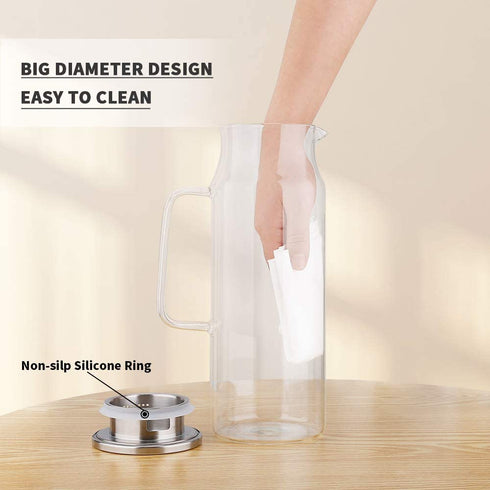 Glass Pitcher with Lid and Handle, 50 oz/1500ml Water Pitcher, Pitcher for Ice Tea and Homemade Juice, Heat Resistant Borosilicate Glass Carafe for Hot/Cold Water.