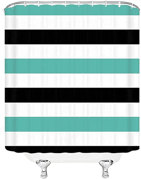 Stripe Shower Curtain Black White Striped Teal Turquoise Geometry Modern Simple Fashion Bathroom Decor Polyester Fabric with Hooks