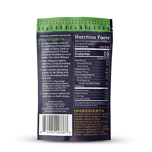 Siete Seasoning - Carnitas | Paleo | Preservative Free | Gluten Free | Vegan (Pack of 1) 7 Servings
